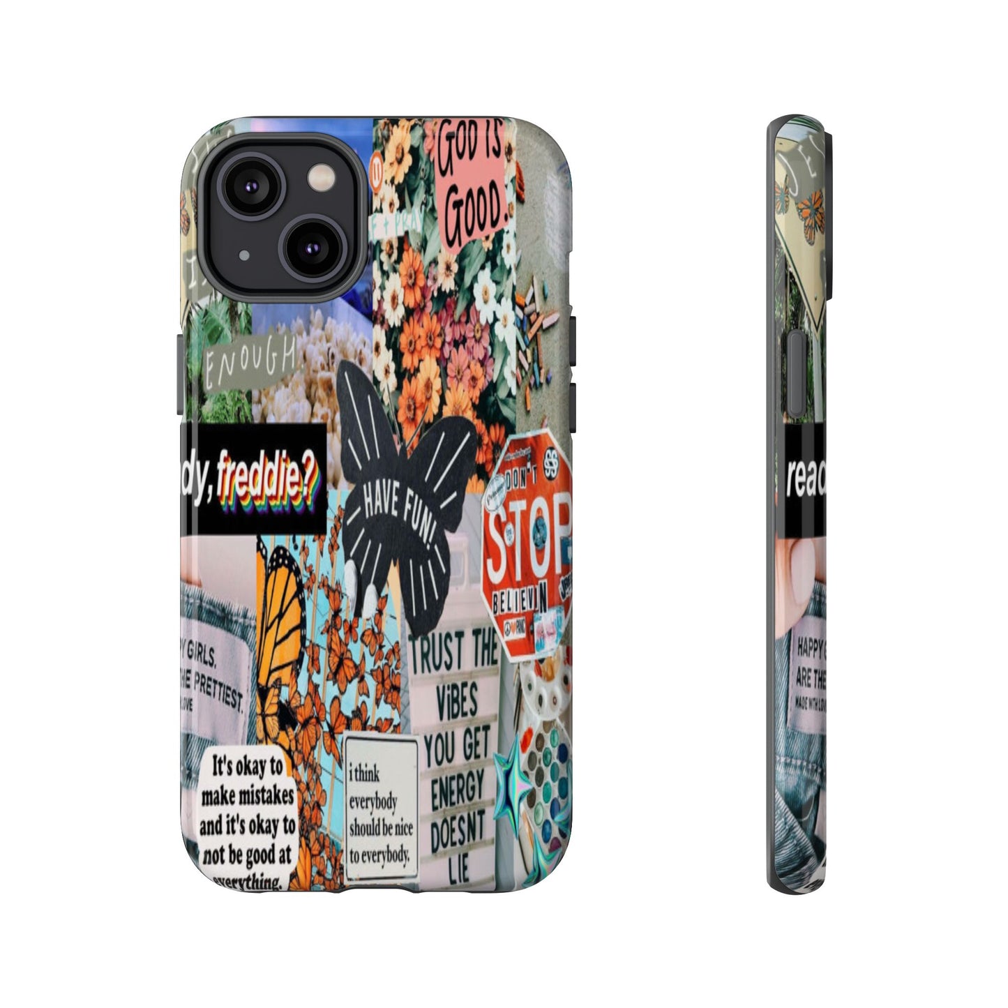 Retro Collage Aesthetic Phone Case - Positive Quote Butterfly Tough Cover for iPhone 17, Samsung Galaxy & Google Pixel