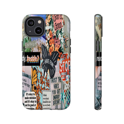 Retro Collage Aesthetic Phone Case - Positive Quote Butterfly Tough Cover for iPhone 17, Samsung Galaxy & Google Pixel