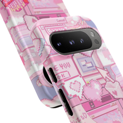 Pink Pixel Art Tough Phone Case – Y2K Style Dual-Layer Protection (Matte/Glossy) for iPhone 17, Samsung Galaxy & Google Pixel