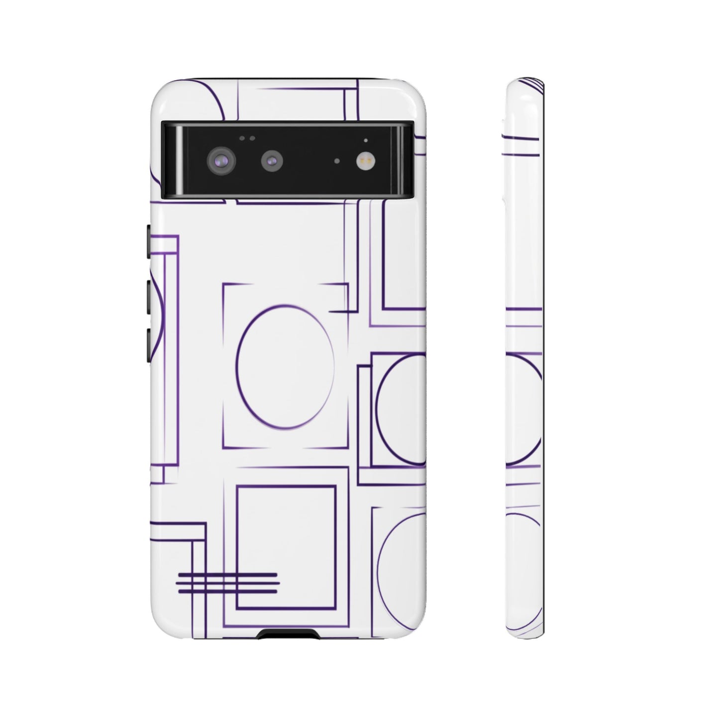 Modern Geometric Line Art Phone Case - Abstract Purple & White Tough Cover for iPhone 17, Samsung Galaxy & Google Pixel