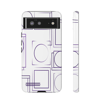 Modern Geometric Line Art Phone Case - Abstract Purple & White Tough Cover for iPhone 17, Samsung Galaxy & Google Pixel