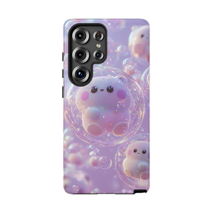 Cute Kawaii Bubble Pet Phone Case - Tough Dual-Layer Cover in Pastel Purple for iPhone 17, Samsung Galaxy & Google Pixel
