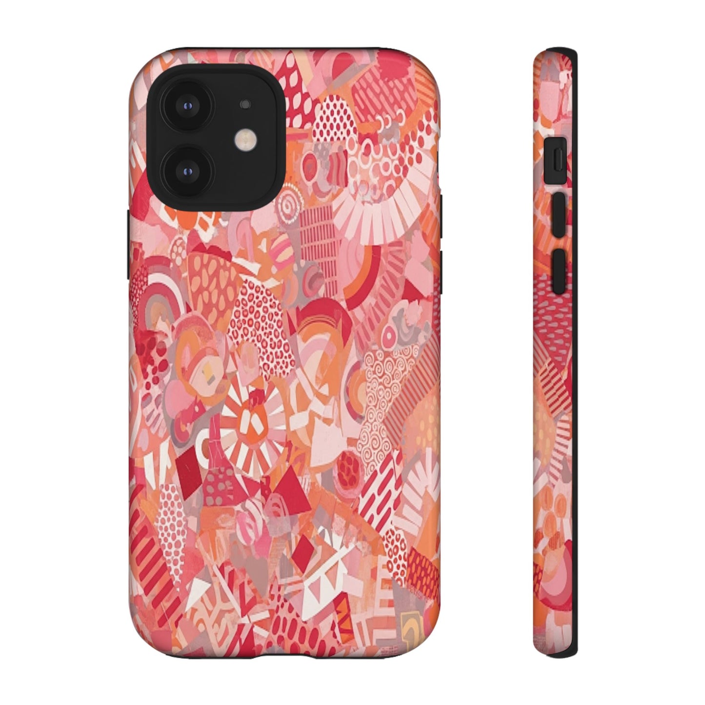 Vibrant Abstract Art Phone Case - Red Pink Geometric Collage Tough Cover for iPhone 17, Samsung Galaxy & Google Pixel