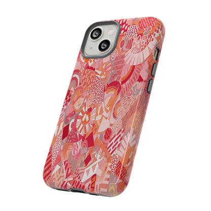 Vibrant Abstract Art Phone Case - Red Pink Geometric Collage Tough Cover for iPhone 17, Samsung Galaxy & Google Pixel
