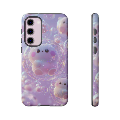 Cute Kawaii Bubble Pet Phone Case - Tough Dual-Layer Cover in Pastel Purple for iPhone 17, Samsung Galaxy & Google Pixel