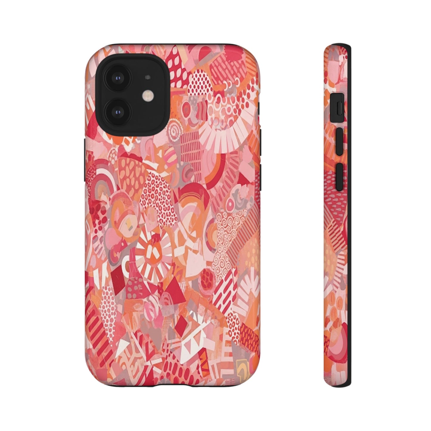 Vibrant Abstract Art Phone Case - Red Pink Geometric Collage Tough Cover for iPhone 17, Samsung Galaxy & Google Pixel