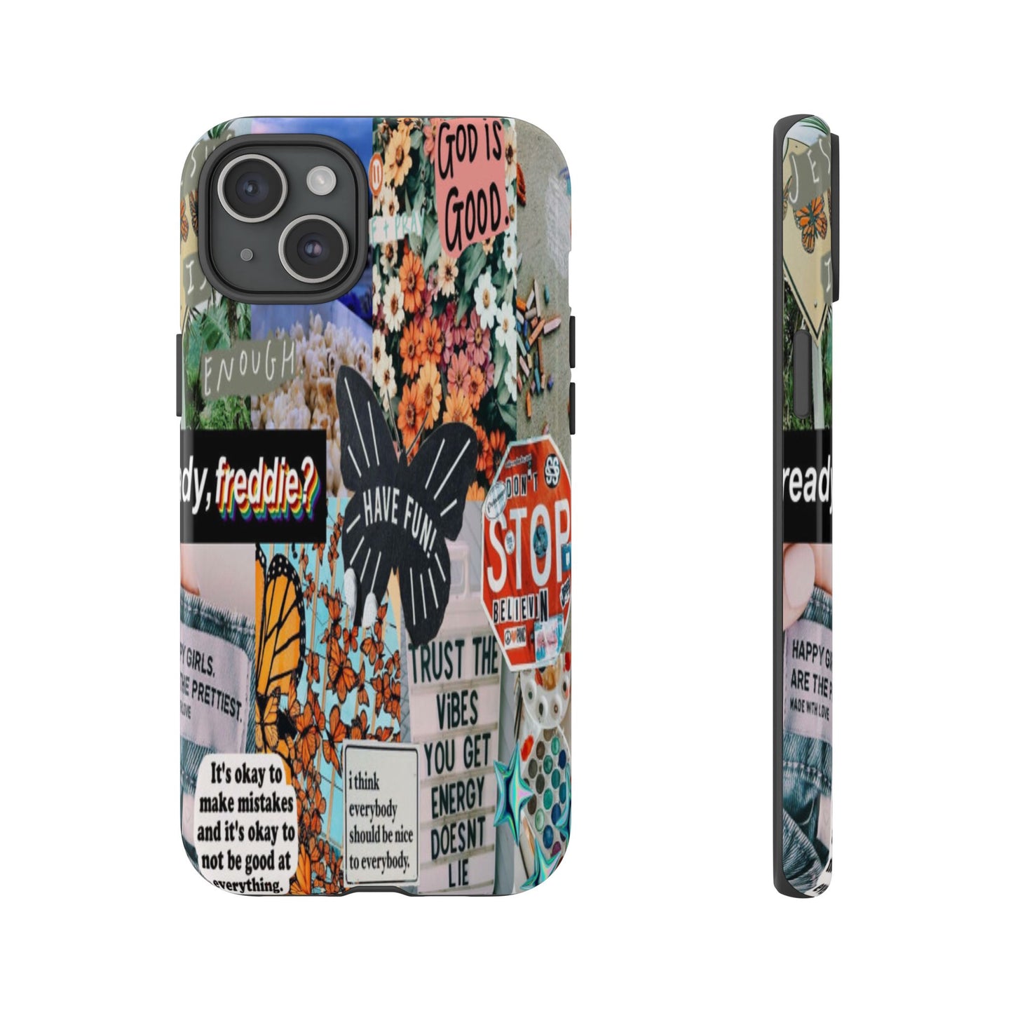 Retro Collage Aesthetic Phone Case - Positive Quote Butterfly Tough Cover for iPhone 17, Samsung Galaxy & Google Pixel