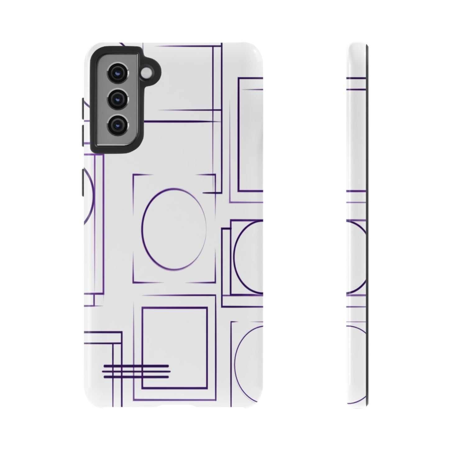 Modern Geometric Line Art Phone Case - Abstract Purple & White Tough Cover for iPhone 17, Samsung Galaxy & Google Pixel