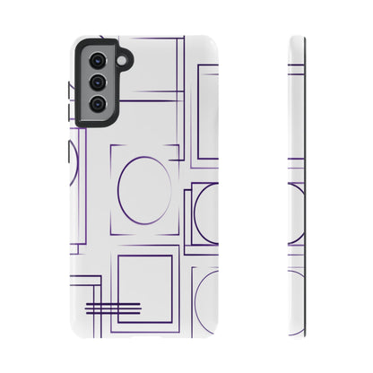 Modern Geometric Line Art Phone Case - Abstract Purple & White Tough Cover for iPhone 17, Samsung Galaxy & Google Pixel