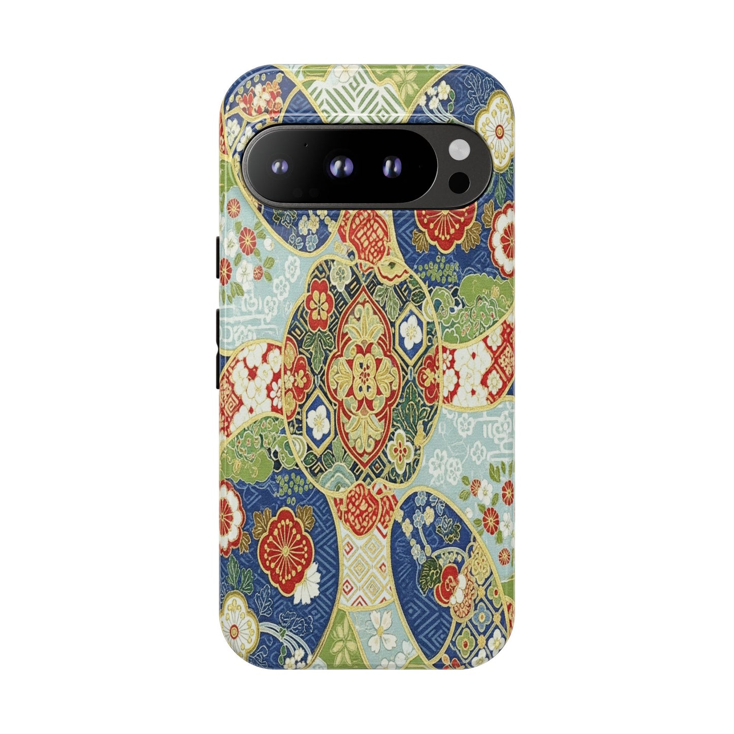 Vintage Japanese Kimono Floral Phone Case - Traditional Woven Pattern Tough Cover for iPhone 17, Samsung Galaxy & Google Pixel