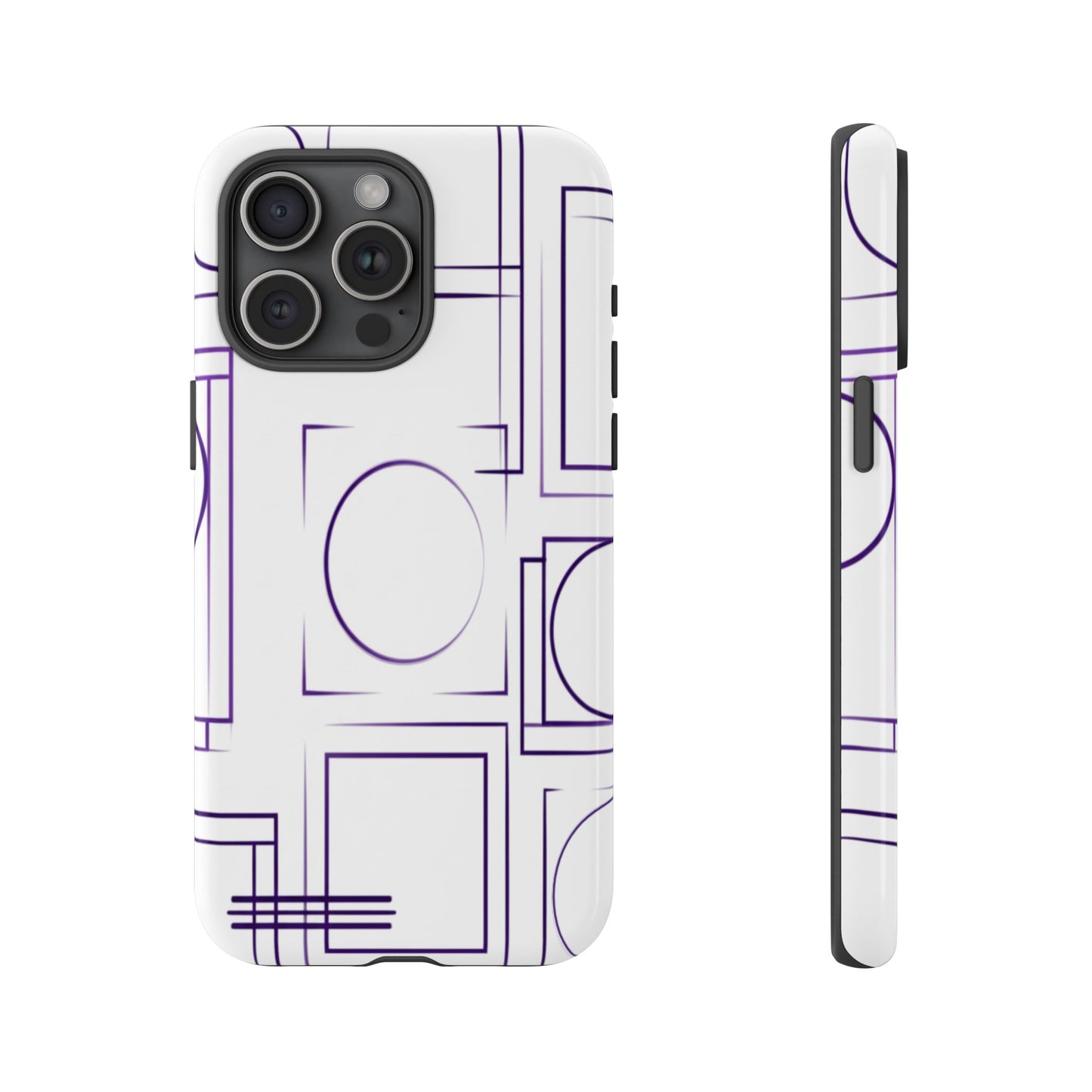 Modern Geometric Line Art Phone Case - Abstract Purple & White Tough Cover for iPhone 17, Samsung Galaxy & Google Pixel
