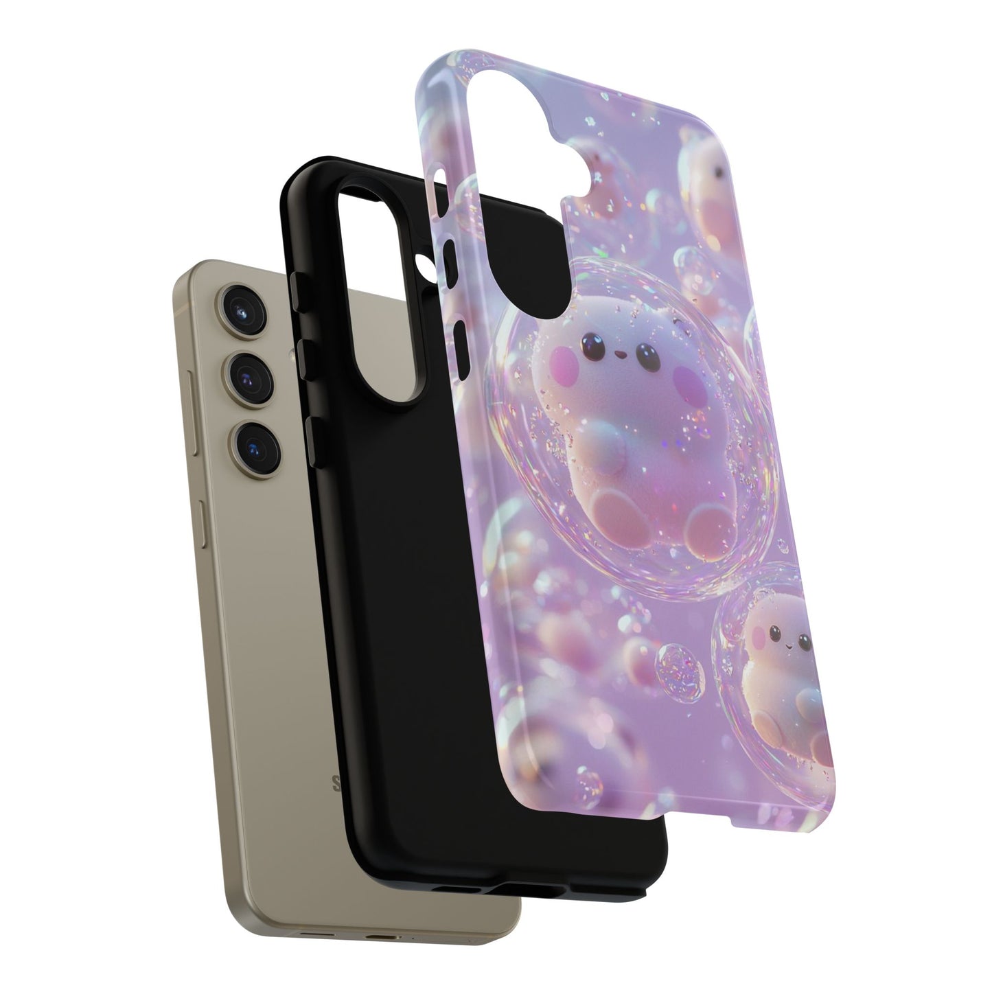 Cute Kawaii Bubble Pet Phone Case - Tough Dual-Layer Cover in Pastel Purple for iPhone 17, Samsung Galaxy & Google Pixel