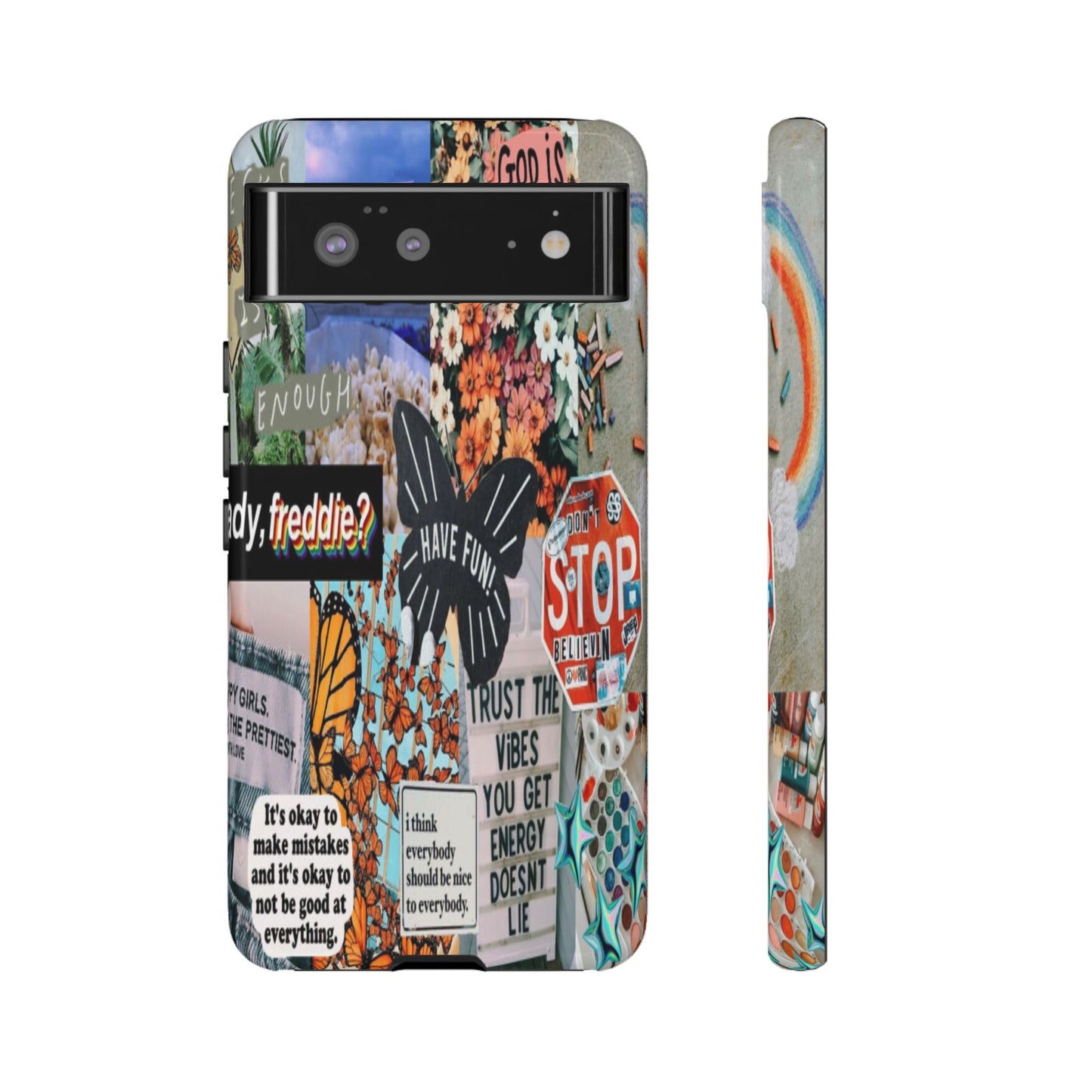 Retro Collage Aesthetic Phone Case - Positive Quote Butterfly Tough Cover for iPhone 17, Samsung Galaxy & Google Pixel
