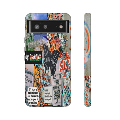 Retro Collage Aesthetic Phone Case - Positive Quote Butterfly Tough Cover for iPhone 17, Samsung Galaxy & Google Pixel