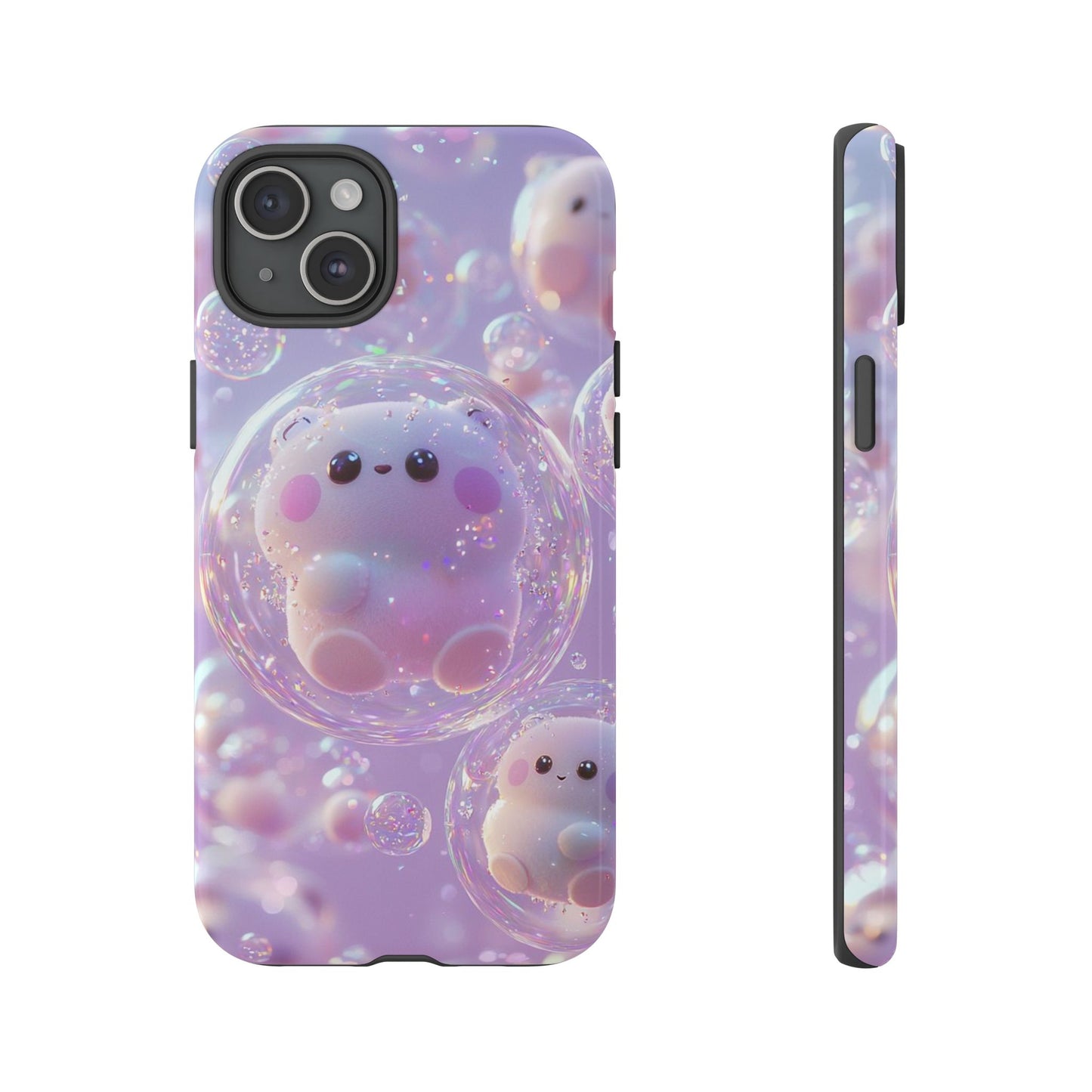 Cute Kawaii Bubble Pet Phone Case - Tough Dual-Layer Cover in Pastel Purple for iPhone 17, Samsung Galaxy & Google Pixel