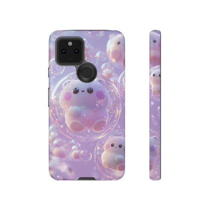 Cute Kawaii Bubble Pet Phone Case - Tough Dual-Layer Cover in Pastel Purple for iPhone 17, Samsung Galaxy & Google Pixel