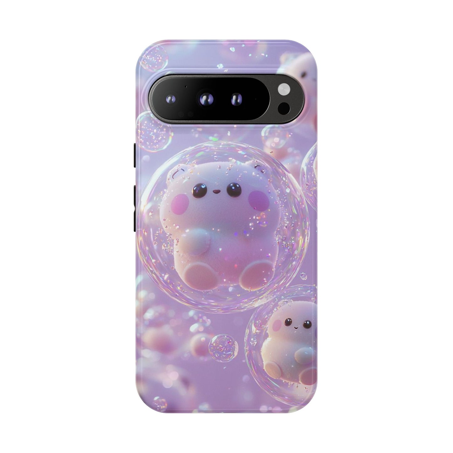 Cute Kawaii Bubble Pet Phone Case - Tough Dual-Layer Cover in Pastel Purple for iPhone 17, Samsung Galaxy & Google Pixel