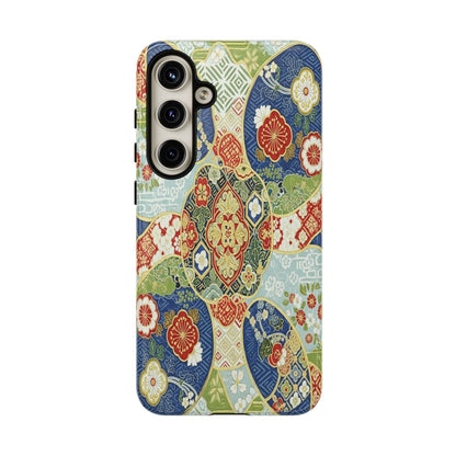 Vintage Japanese Kimono Floral Phone Case - Traditional Woven Pattern Tough Cover for iPhone 17, Samsung Galaxy & Google Pixel
