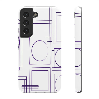 Modern Geometric Line Art Phone Case - Abstract Purple & White Tough Cover for iPhone 17, Samsung Galaxy & Google Pixel