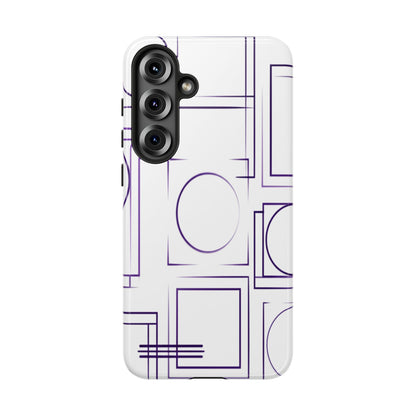 Modern Geometric Line Art Phone Case - Abstract Purple & White Tough Cover for iPhone 17, Samsung Galaxy & Google Pixel