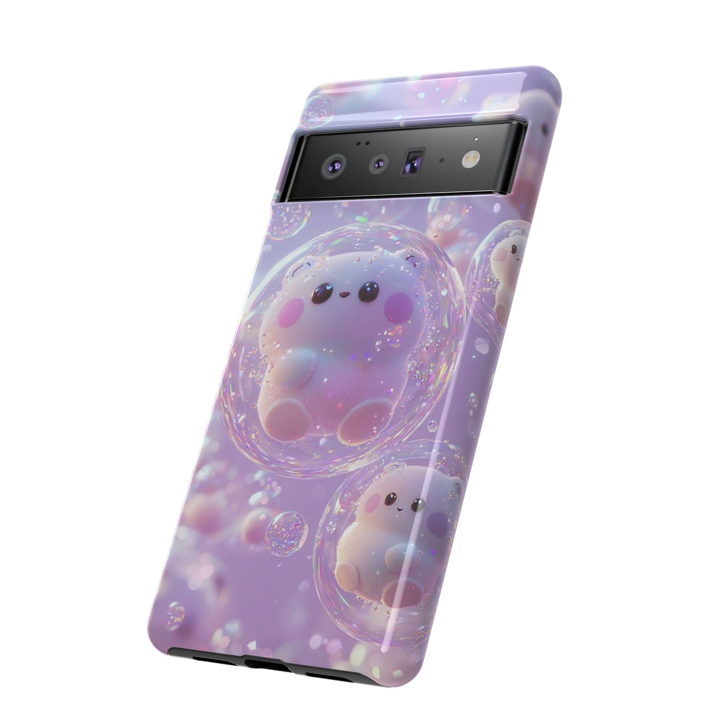 Cute Kawaii Bubble Pet Phone Case - Tough Dual-Layer Cover in Pastel Purple for iPhone 17, Samsung Galaxy & Google Pixel