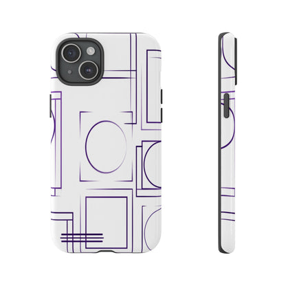 Modern Geometric Line Art Phone Case - Abstract Purple & White Tough Cover for iPhone 17, Samsung Galaxy & Google Pixel