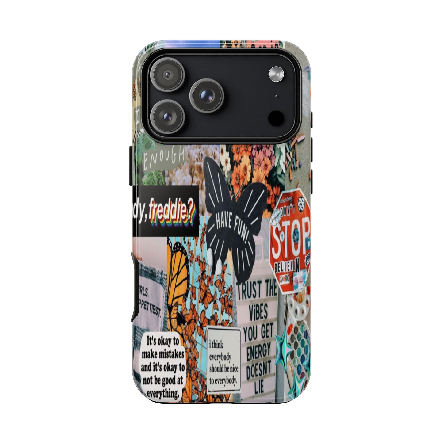 Retro Collage Aesthetic Phone Case - Positive Quote Butterfly Tough Cover for iPhone 17, Samsung Galaxy & Google Pixel