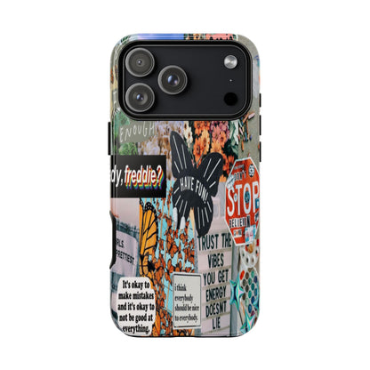 Retro Collage Aesthetic Phone Case - Positive Quote Butterfly Tough Cover for iPhone 17, Samsung Galaxy & Google Pixel