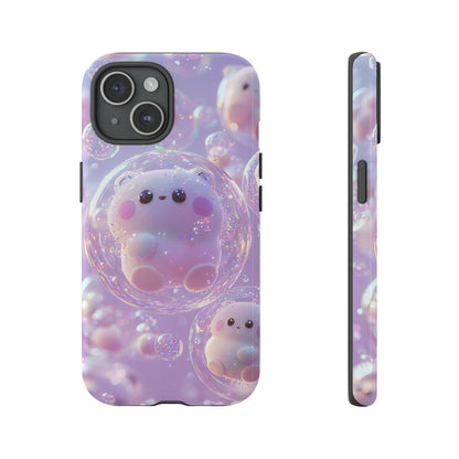 Cute Kawaii Bubble Pet Phone Case - Tough Dual-Layer Cover in Pastel Purple for iPhone 17, Samsung Galaxy & Google Pixel