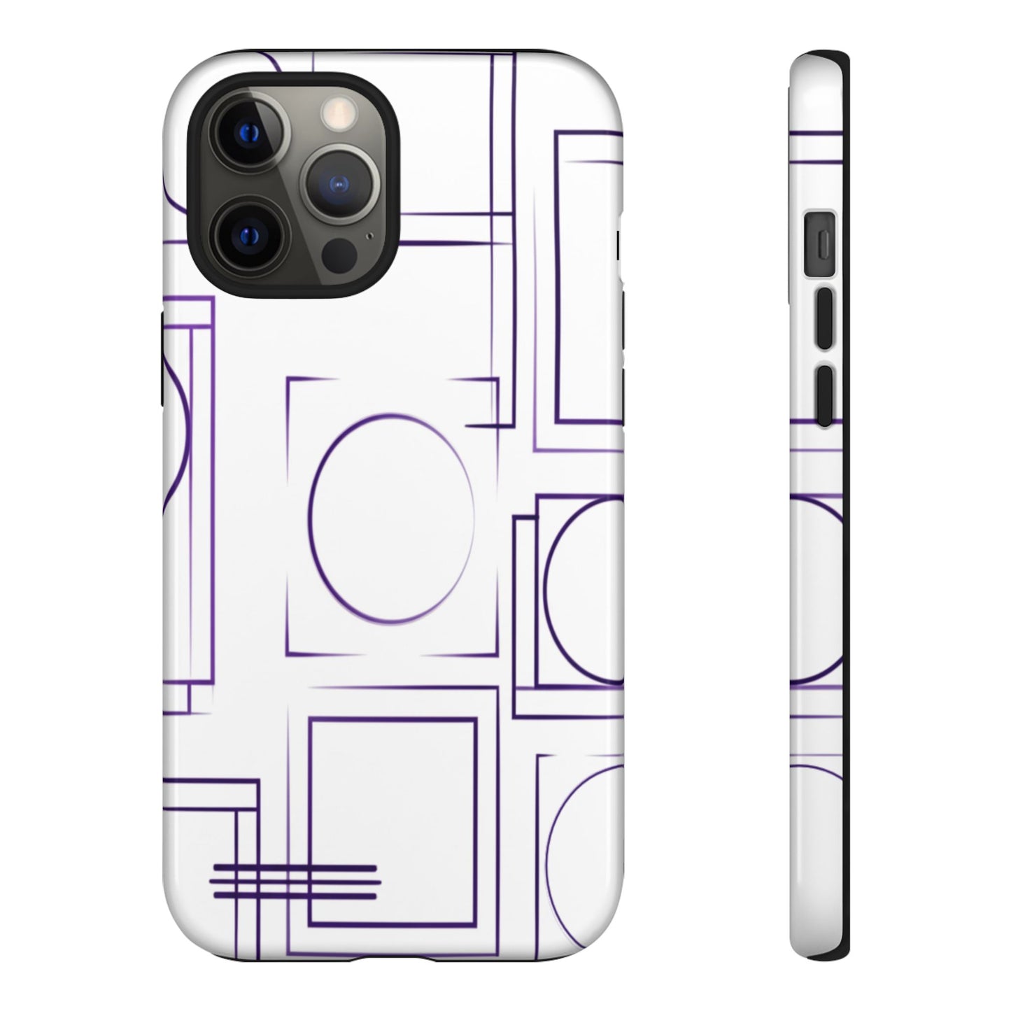 Modern Geometric Line Art Phone Case - Abstract Purple & White Tough Cover for iPhone 17, Samsung Galaxy & Google Pixel