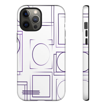 Modern Geometric Line Art Phone Case - Abstract Purple & White Tough Cover for iPhone 17, Samsung Galaxy & Google Pixel