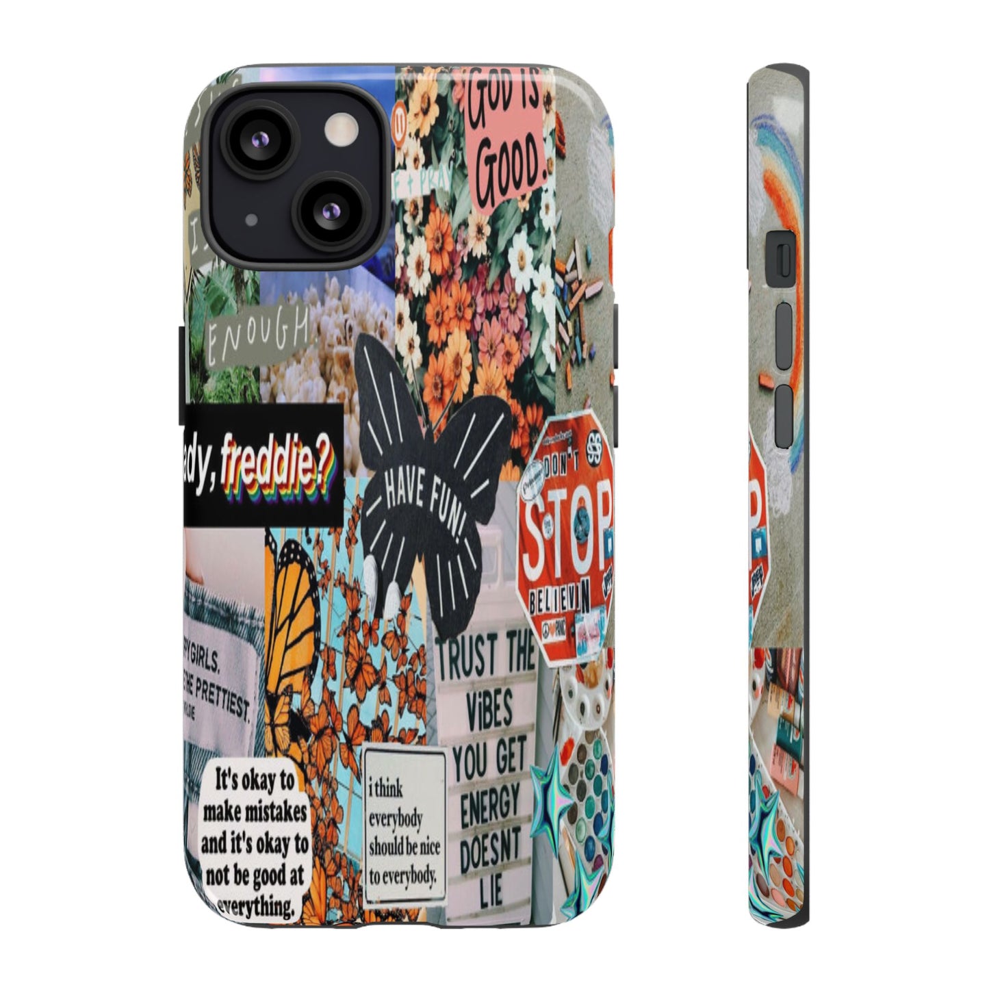 Retro Collage Aesthetic Phone Case - Positive Quote Butterfly Tough Cover for iPhone 17, Samsung Galaxy & Google Pixel