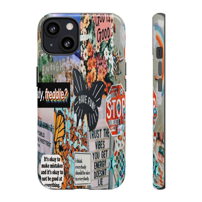 Retro Collage Aesthetic Phone Case - Positive Quote Butterfly Tough Cover for iPhone 17, Samsung Galaxy & Google Pixel