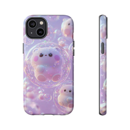 Cute Kawaii Bubble Pet Phone Case - Tough Dual-Layer Cover in Pastel Purple for iPhone 17, Samsung Galaxy & Google Pixel