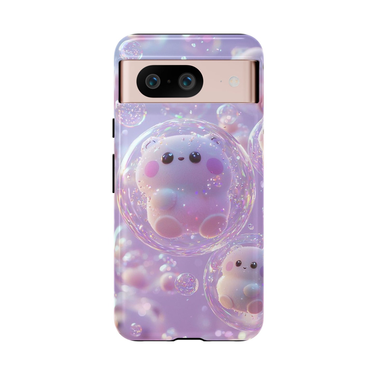 Cute Kawaii Bubble Pet Phone Case - Tough Dual-Layer Cover in Pastel Purple for iPhone 17, Samsung Galaxy & Google Pixel