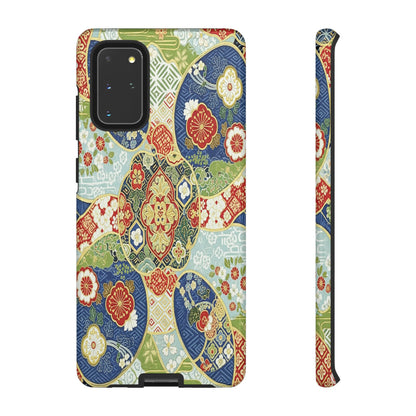 Vintage Japanese Kimono Floral Phone Case - Traditional Woven Pattern Tough Cover for iPhone 17, Samsung Galaxy & Google Pixel