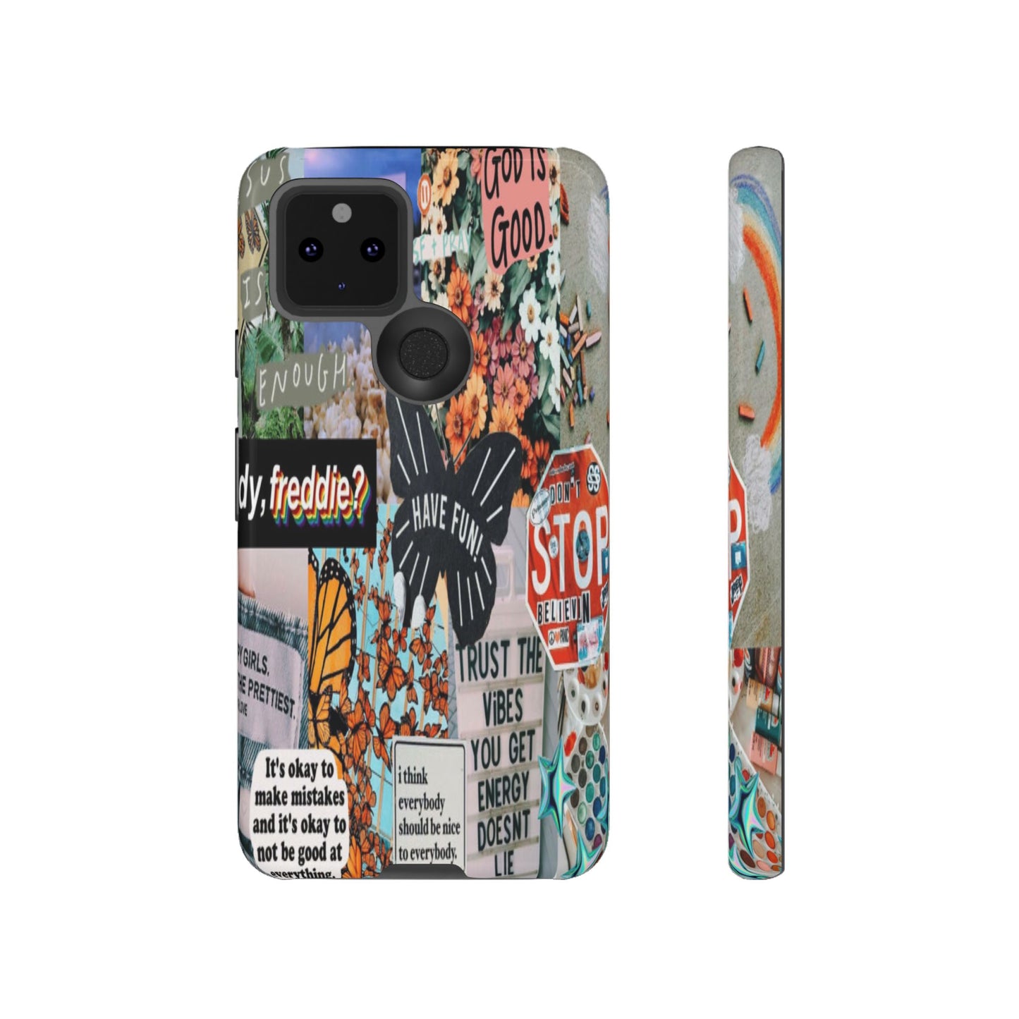 Retro Collage Aesthetic Phone Case - Positive Quote Butterfly Tough Cover for iPhone 17, Samsung Galaxy & Google Pixel