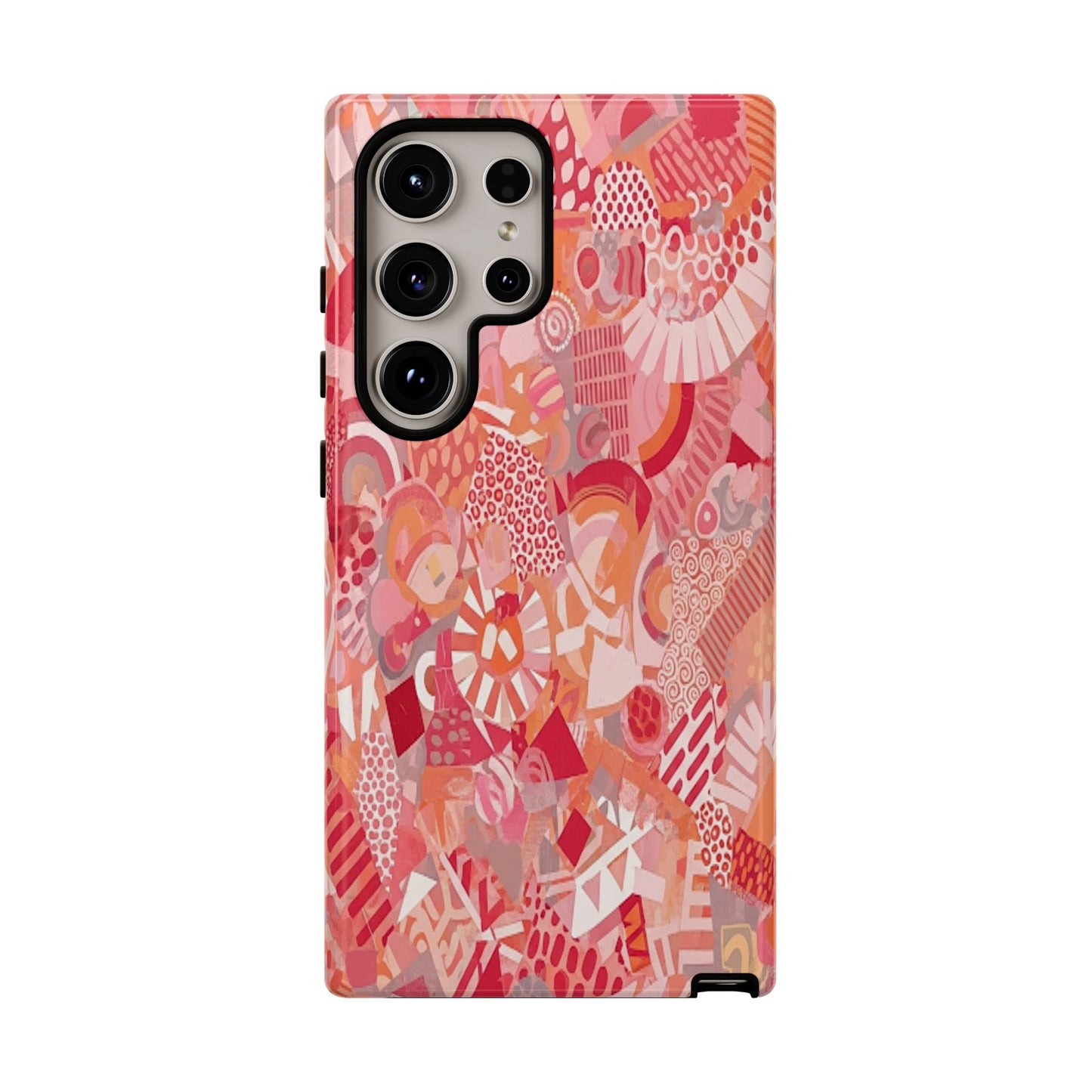 Vibrant Abstract Art Phone Case - Red Pink Geometric Collage Tough Cover for iPhone 17, Samsung Galaxy & Google Pixel