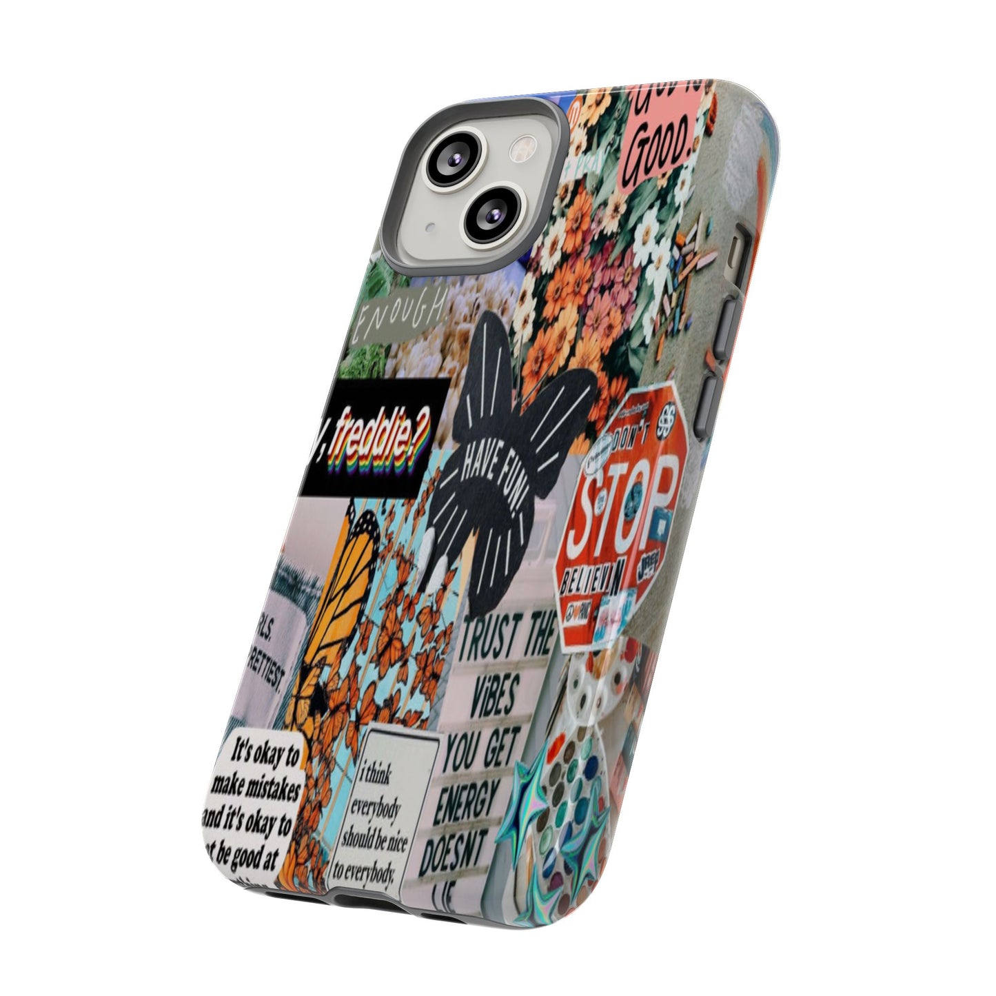Retro Collage Aesthetic Phone Case - Positive Quote Butterfly Tough Cover for iPhone 17, Samsung Galaxy & Google Pixel