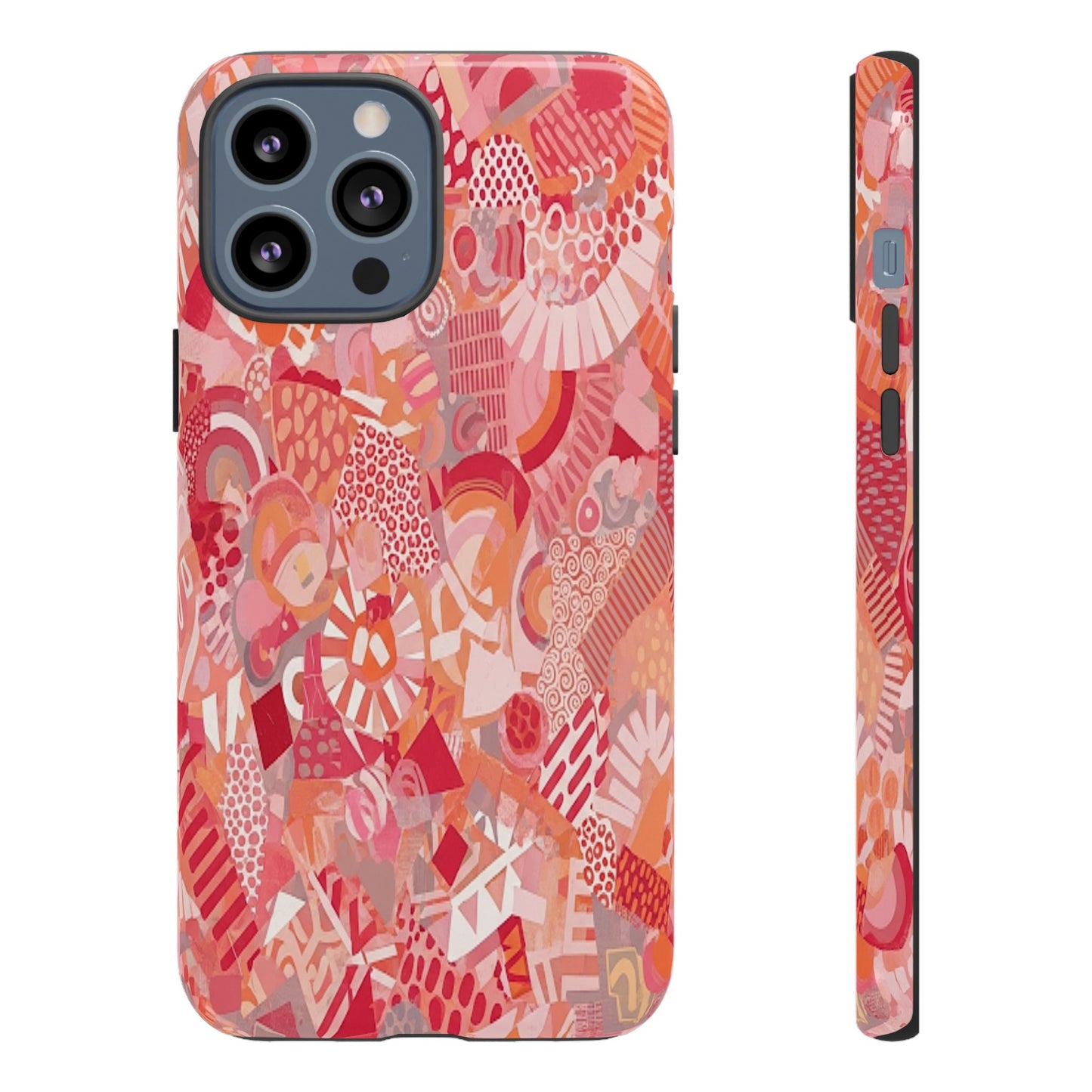 Vibrant Abstract Art Phone Case - Red Pink Geometric Collage Tough Cover for iPhone 17, Samsung Galaxy & Google Pixel