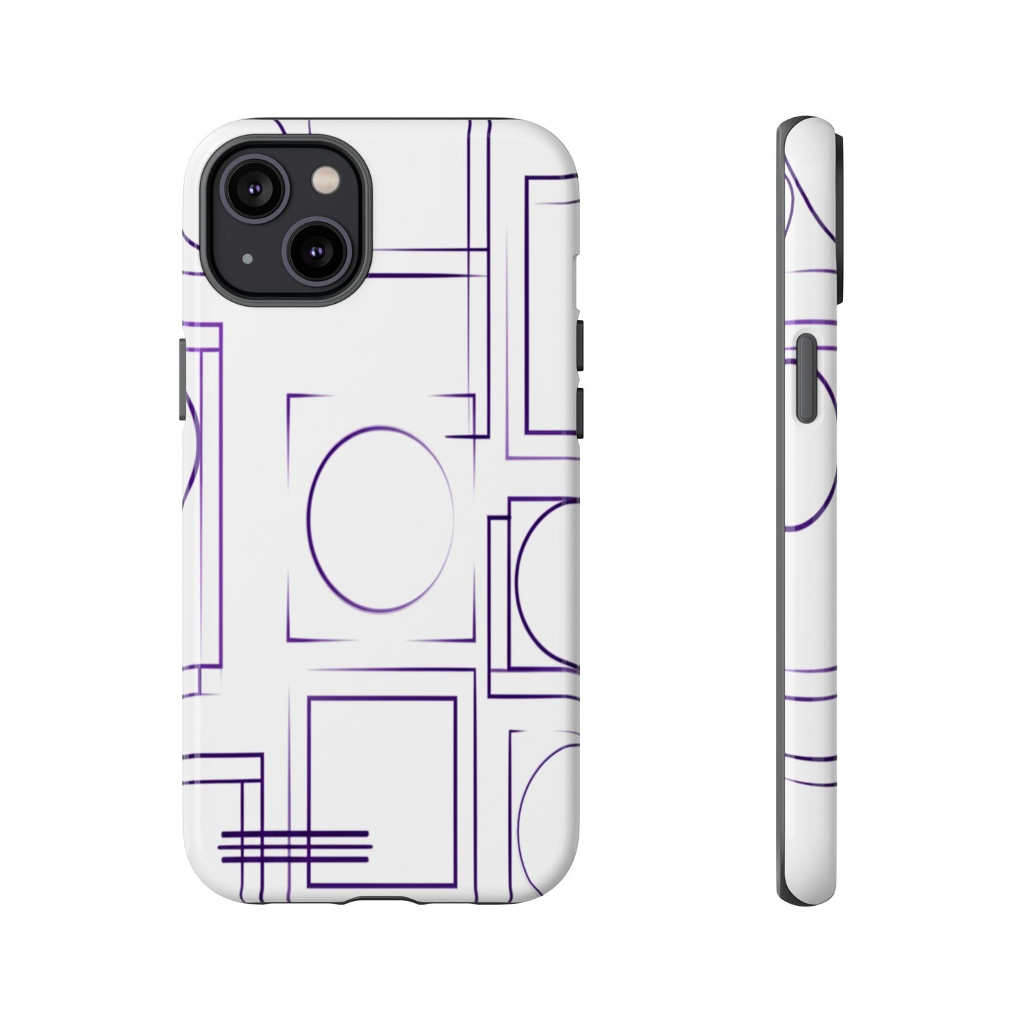 Modern Geometric Line Art Phone Case - Abstract Purple & White Tough Cover for iPhone 17, Samsung Galaxy & Google Pixel