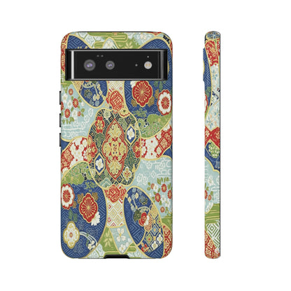 Vintage Japanese Kimono Floral Phone Case - Traditional Woven Pattern Tough Cover for iPhone 17, Samsung Galaxy & Google Pixel