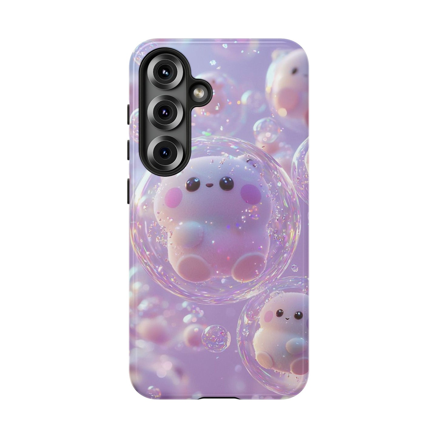 Cute Kawaii Bubble Pet Phone Case - Tough Dual-Layer Cover in Pastel Purple for iPhone 17, Samsung Galaxy & Google Pixel