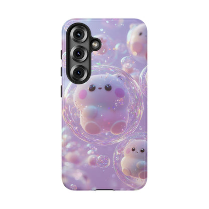 Cute Kawaii Bubble Pet Phone Case - Tough Dual-Layer Cover in Pastel Purple for iPhone 17, Samsung Galaxy & Google Pixel