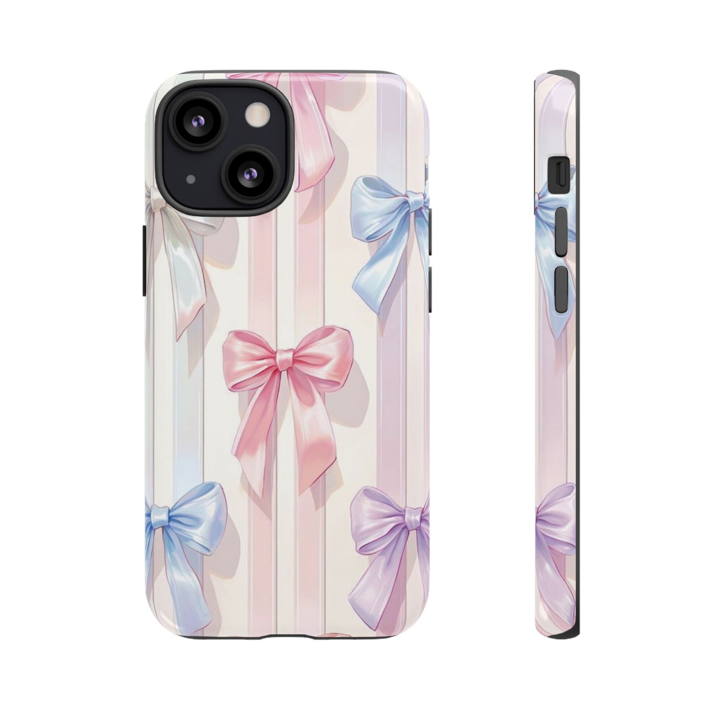Pastel Ribbon Stripe Phone Case - Coquette Aesthetic Dual-Layer Bow Cover for iPhone 17, Samsung Galaxy & Google Pixel