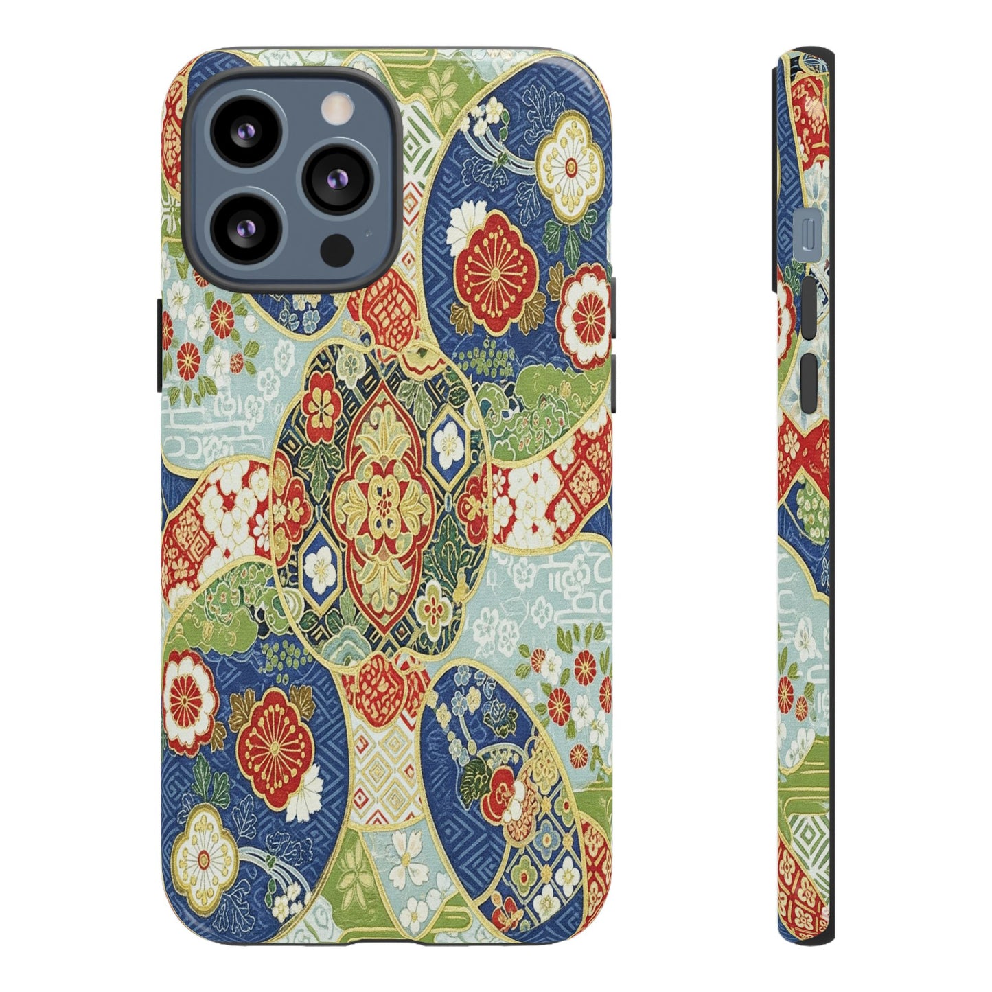 Vintage Japanese Kimono Floral Phone Case - Traditional Woven Pattern Tough Cover for iPhone 17, Samsung Galaxy & Google Pixel