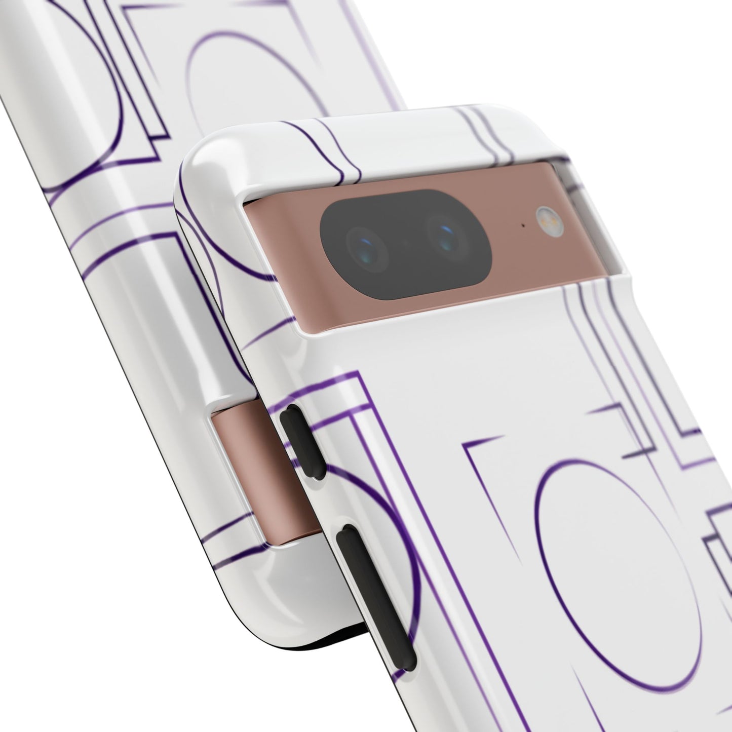 Modern Geometric Line Art Phone Case - Abstract Purple & White Tough Cover for iPhone 17, Samsung Galaxy & Google Pixel