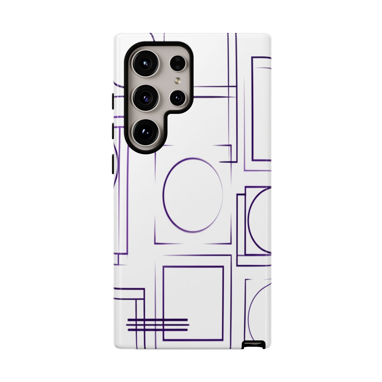 Modern Geometric Line Art Phone Case - Abstract Purple & White Tough Cover for iPhone 17, Samsung Galaxy & Google Pixel
