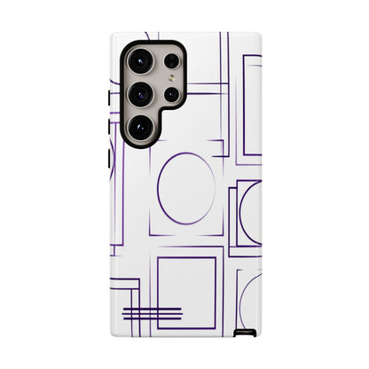 Modern Geometric Line Art Phone Case - Abstract Purple & White Tough Cover for iPhone 17, Samsung Galaxy & Google Pixel