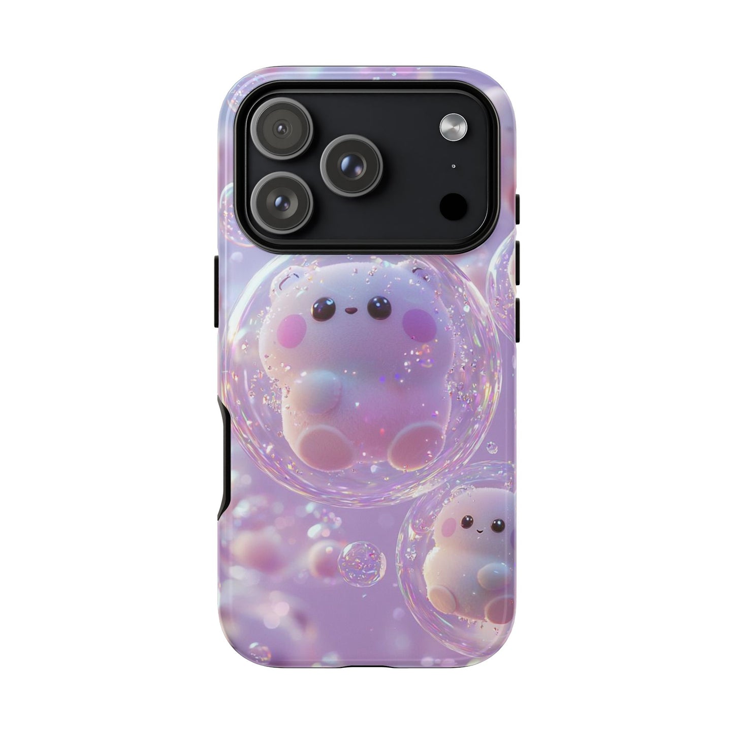 Cute Kawaii Bubble Pet Phone Case - Tough Dual-Layer Cover in Pastel Purple for iPhone 17, Samsung Galaxy & Google Pixel